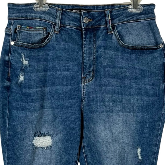 Judy Blue High Rise Skinny Fit Rainbow Embroidered Trim Size 14W - Picture 3 of 15
